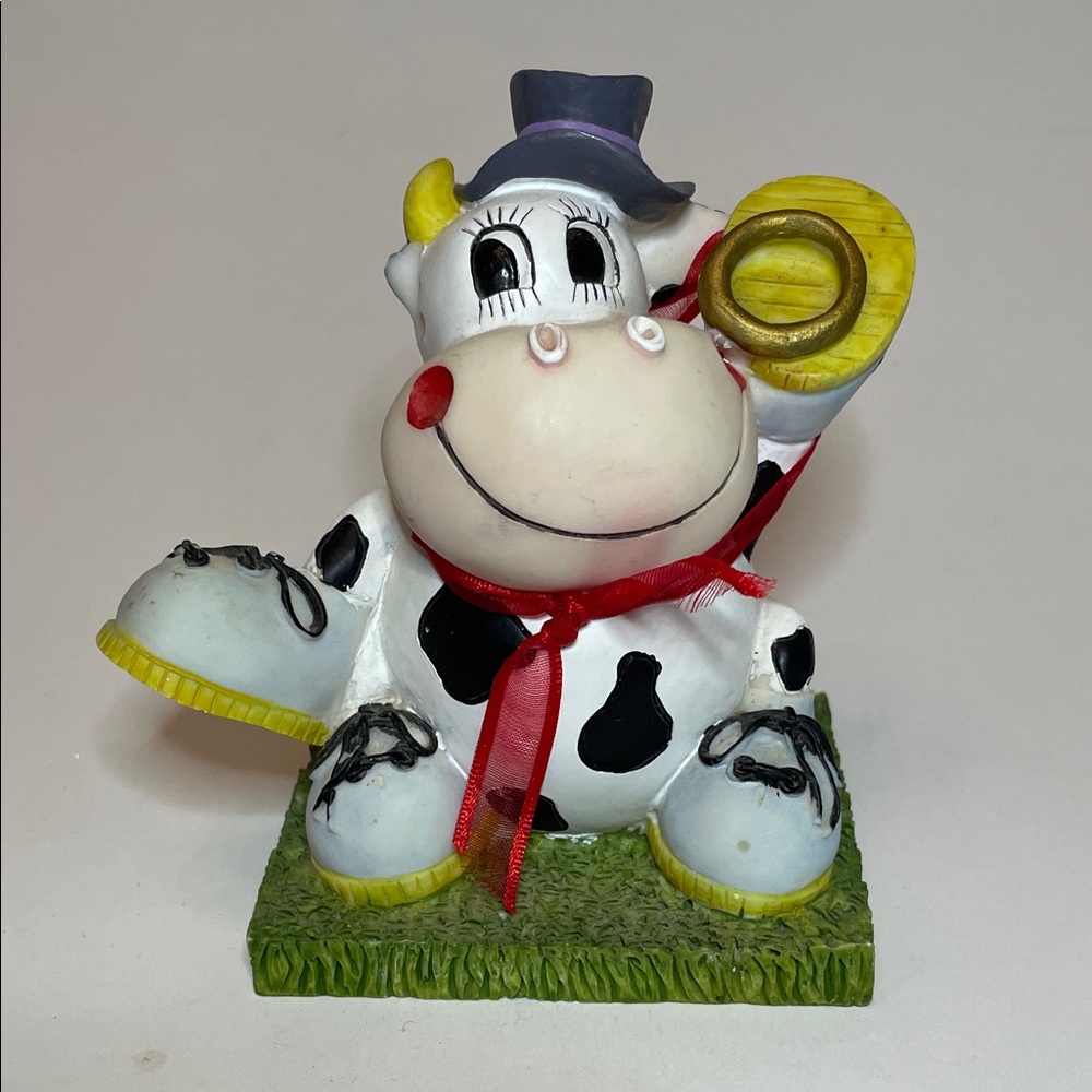VINTAGE Cow Piggy Bank Ceramic Figurine by CANASIA TOYS Childhood Retro Top-Hat